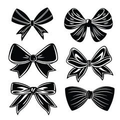 Collection of six black and white bow illustrations