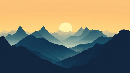 Serene sunset over majestic mountains.