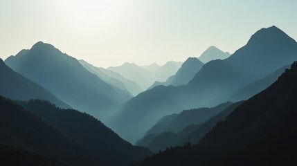 Fototapeta premium Serene mountain range at dawn.