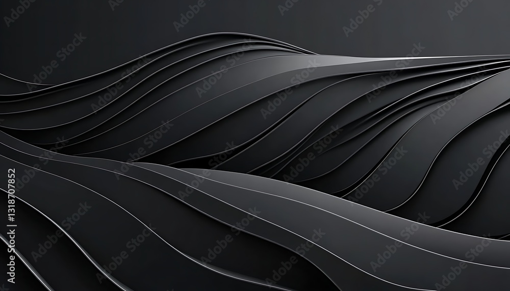 Poster minimalist black waves in abstract design with smooth curved lines and negative space for modern bac