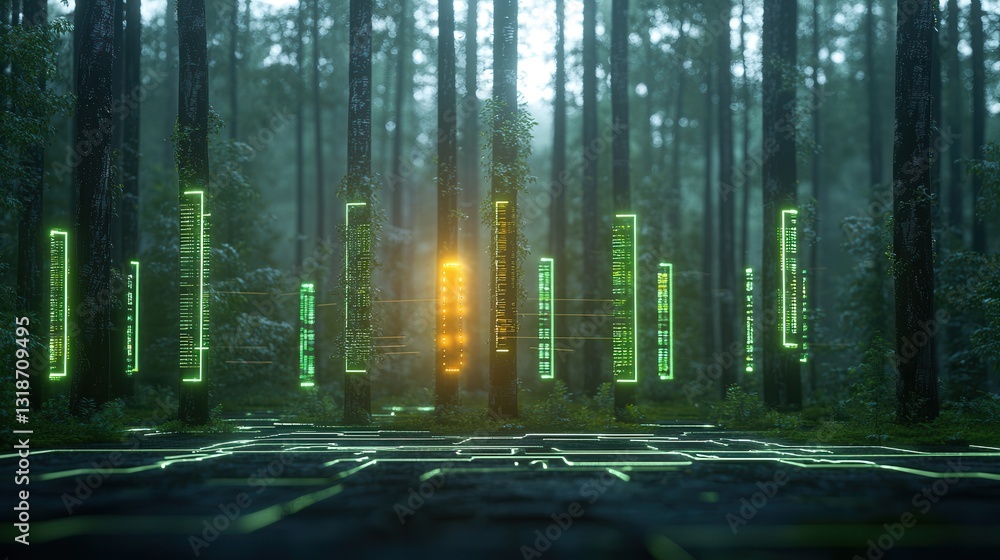 Poster breathtaking futuristic scene showcasing a glowing cyberpunk inspired landscape with towering neon s