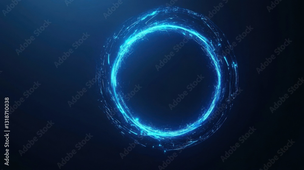 Poster futuristic circular shape with pulsating blue energy, computer-generated abstract background