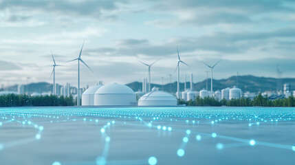 Naklejka premium Wind power generation and energy storage New energy technology New power system concept