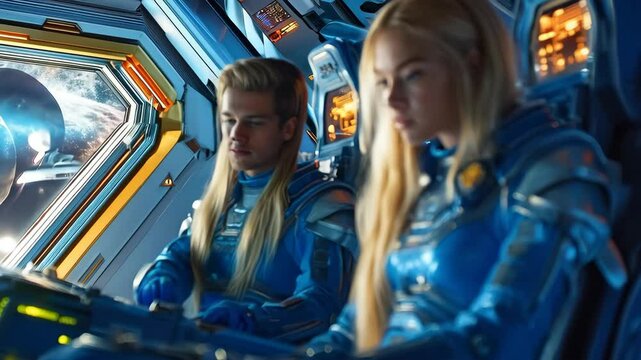 Two Pleiadian space travelers or explorers in their space ship