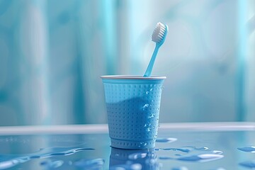 Clear Pixel Visual of a Blue Plastic Cup with a Toothbrush in it