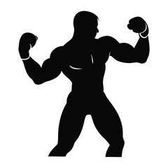 Boxer Silhouette Vector, Classic Black and White Outline Art of a Fighter in Action
