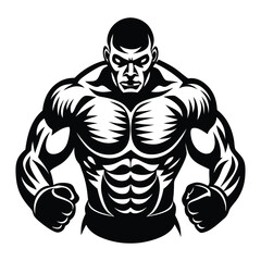 Boxer Silhouette Vector, Classic Black and White Outline Art of a Fighter in Action