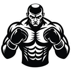 Boxer Silhouette Vector, Classic Black and White Outline Art of a Fighter in Action