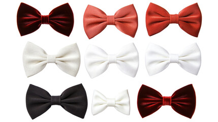 Twelve Velvet and Patterned Bow Ties in Red, White, and Black