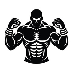 Boxer Silhouette Vector, Classic Black and White Outline Art of a Fighter in Action