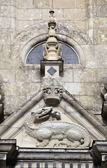 Detailed stone carving of a dragon at Chamborg castle, France