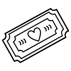 Heart-Themed Movie Ticket Line Art