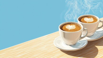 Obraz premium Two elegant cups of coffee on a table perfectly positioned for a welcoming and inviting coffee experience