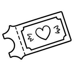 Heart-Themed Movie Ticket Line Art
