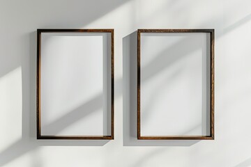 Vertical Simple Frame Mockups Two Vertical Dark Wood Blank Frame Hanging on Wall Painted White Color