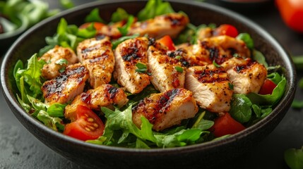 Fototapeta premium Close up crispy chicken salad, healthy food, diet food idea.