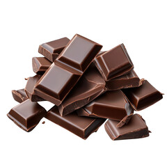Chocolate bar pieces isolated on transparent background.