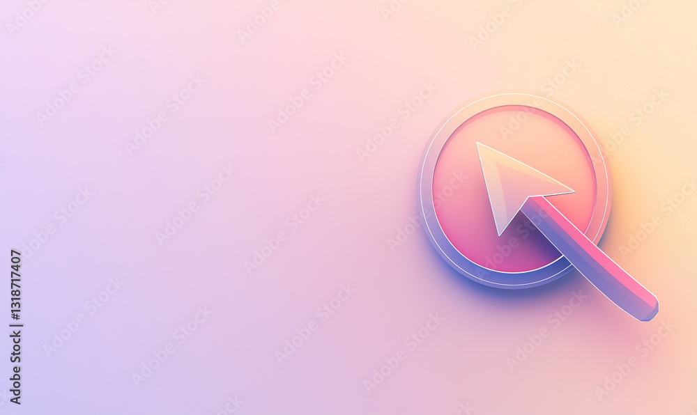 Poster stylized cursor icon on a soft gradient background, ideal for digital design themes.