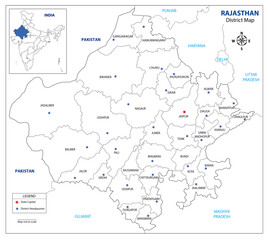Obraz premium Rajasthan Map Outline with Districts Names with Legend