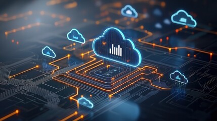 A visually striking futuristic digital landscape that showcases the cutting edge advancements in cloud computing data analytics and information technology