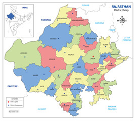 Obraz premium Rajasthan District Map – High-Resolution Vector Illustration Coloured