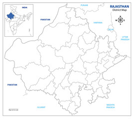 Rajasthan Map with Districts Outlines
