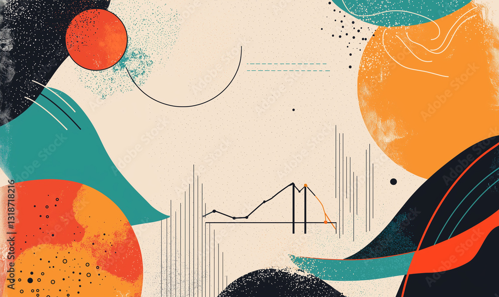 Aufkleber abstract shapes with vibrant colors and patterns on a textured background.