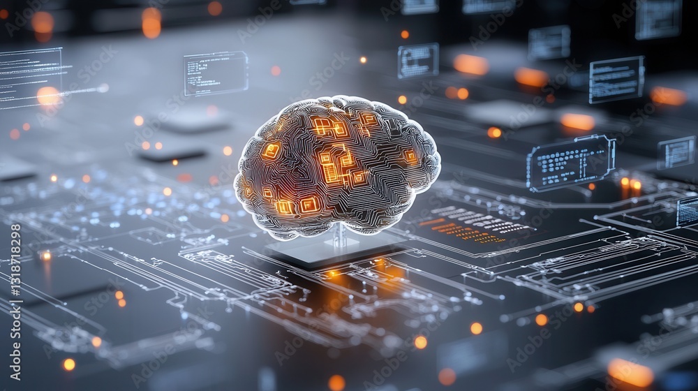 Poster advanced and learning visualization with futuristic brain like circuit design conceptual image depic