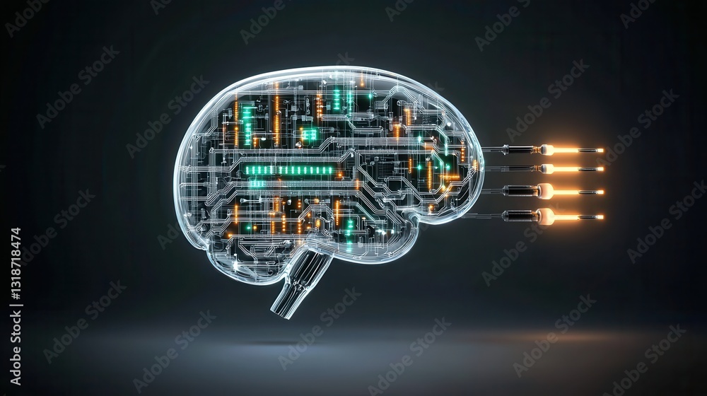 Poster advanced intelligence concept featuring a digital brain with futuristic circuit patterns and innovat