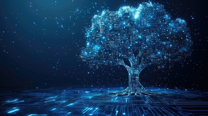 Fototapeta premium Futuristic digital tree symbolizing technology and nature integration