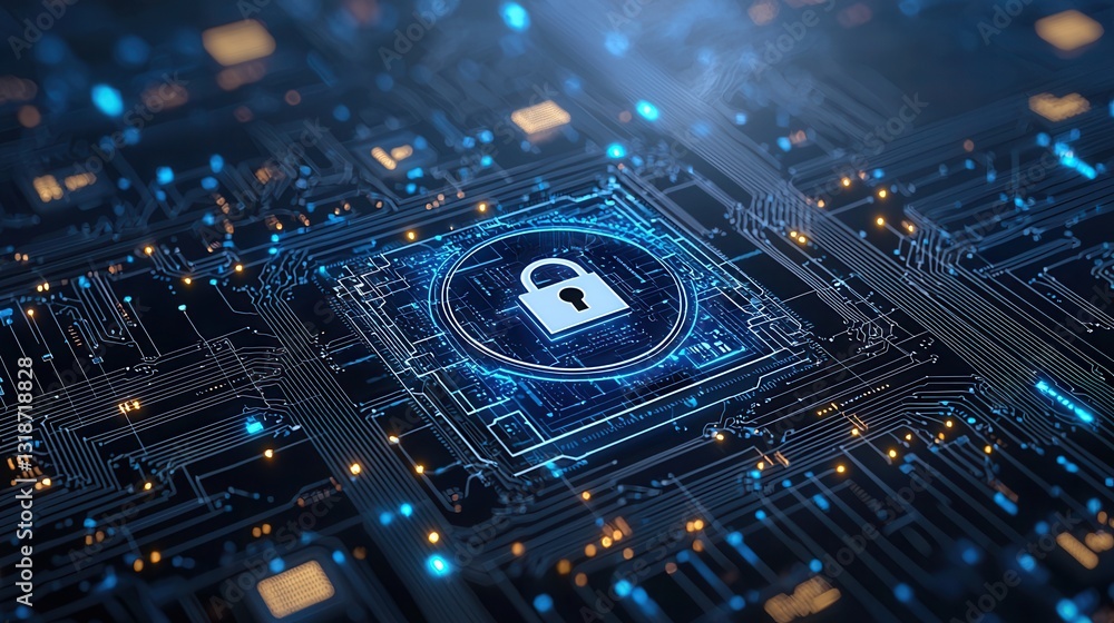 Aufkleber advanced digital security concept with a futuristic cybersecurity background featuring a padlock ico