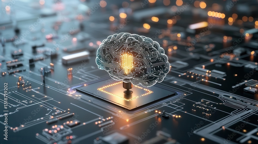 Poster advanced learning and evolution concept with futuristic digital brain circuit design