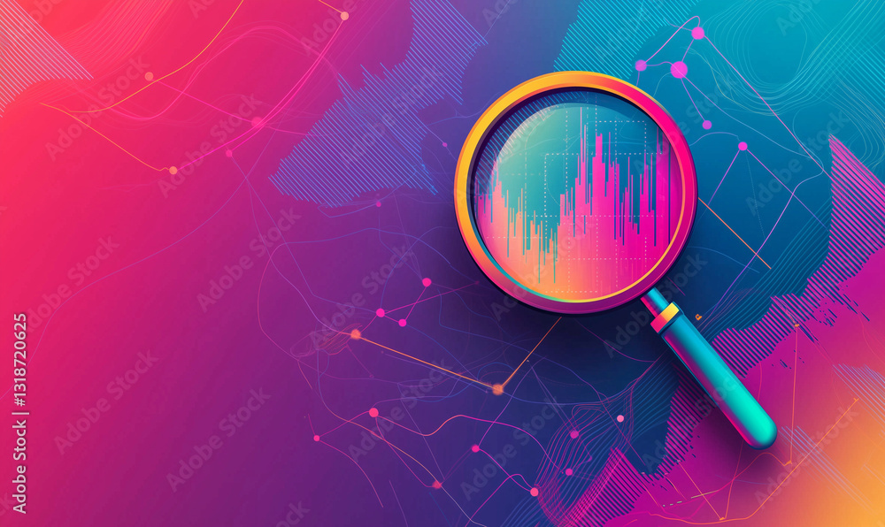 Aufkleber analyzing data trends with a magnifying glass on colorful abstract background digital art vibrant en