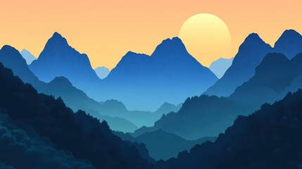 Sunset over a majestic mountain range.