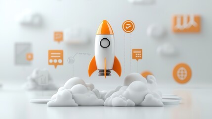 Visualizing Innovative Business Success with Sleek Rocket Launch Symbolism A Futuristic and Inspiring Representation of Entrepreneurial Growth Technology Advancement and Organizational Transformation