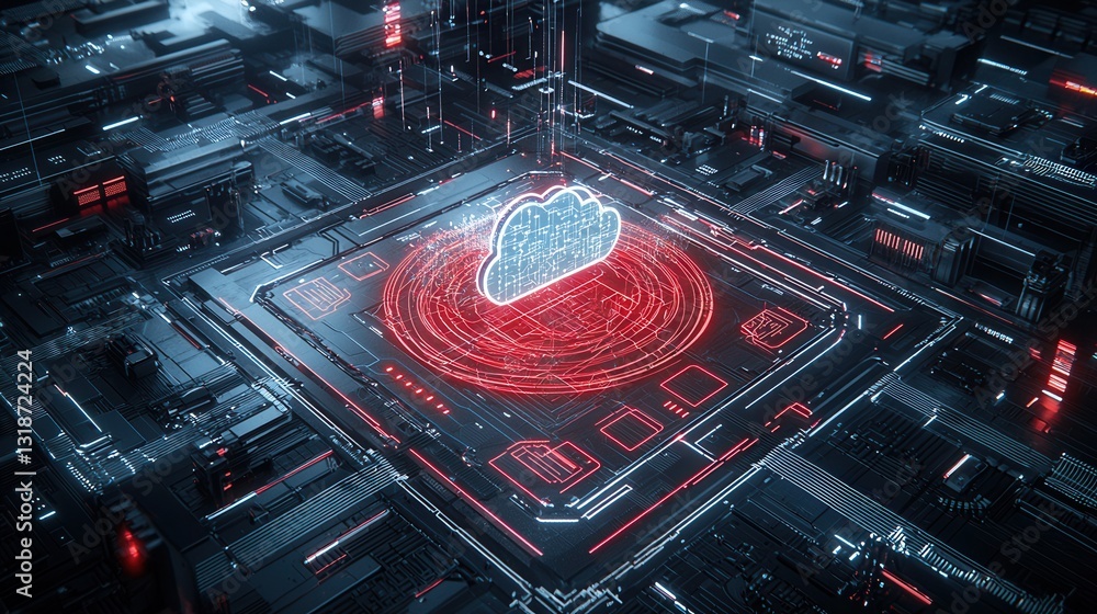 Poster cutting edge futuristic visualization of cloud computing technology in a captivating digital landsca