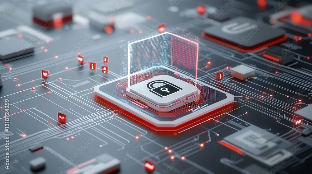 Poster cyber protection technology concept showcasing a futuristic and secure digital shield or lock to saf
