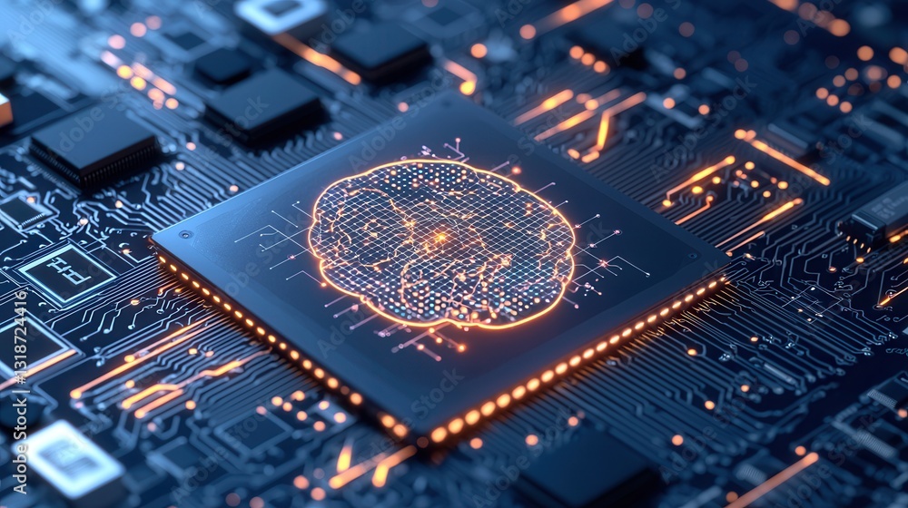 Poster cybernetic and processor artwork featuring futuristic circuitry patterns digital technology and algo