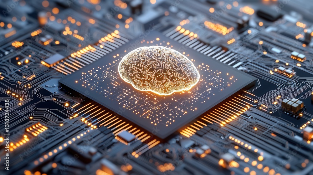 Poster futuristic cybernetic processor artwork with glowing circuits