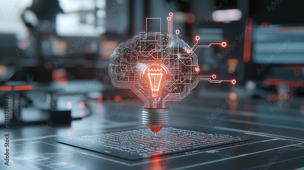 Poster cybernetic brain visualization showcasing interconnectivity and digital transformation in the age of