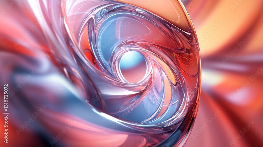 Poster glass spiral in 3d with soft gradients, forming abstract geometric shapes with a smooth shiny finish