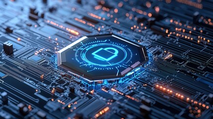 Fototapeta premium Inspired Data Protection Artwork Featuring a Glowing Hexagonal Grid Abstract Digital Elements and Futuristic Technology Concepts