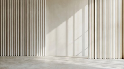 Obraz premium Modern minimalist interior with textured wall panels and light play