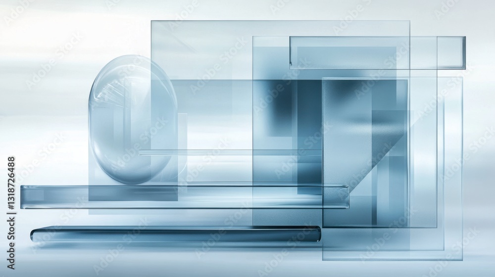 Poster glassmorphism-inspired background with transparent layers and frosted glass textures