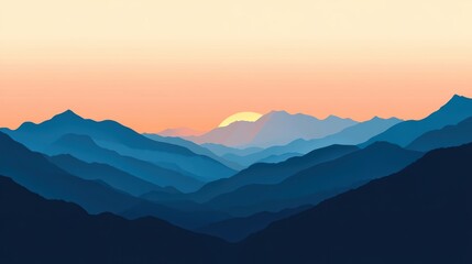 Fototapeta premium Sunset over majestic blue mountains.