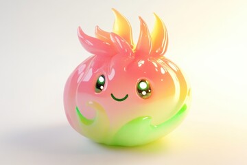 Fototapeta premium Adorable 3D rendered cartoon character with flame hair, pastel colors, and a cheerful expression.