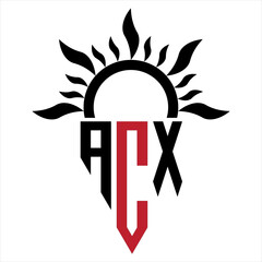 Vector shield emblem ACX Logo with abstract fire design elements