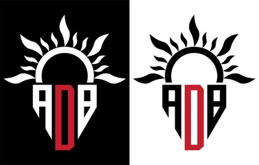 Fototapeta premium Vector shield emblem ADB Logo with abstract fire design elements