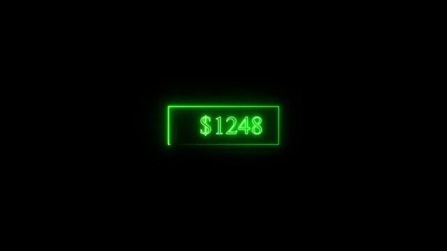 Number counter animation from zero to five hundred Doller on a transparent background, Animated counting Numbers from $0 to $1130 with alpha channel, Counting number
