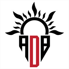 Vector shield emblem ADB Logo with abstract fire design elements